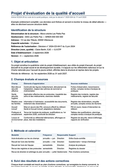 Page du document : Projet d'évaluation de la qualité
