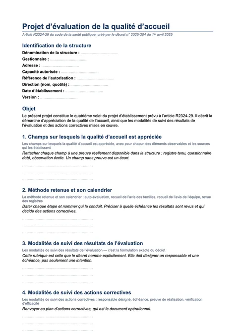 Page du document : Projet d'évaluation de la qualité