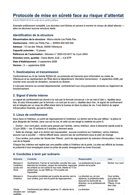 Page du document : Protocole de mise en sûreté
