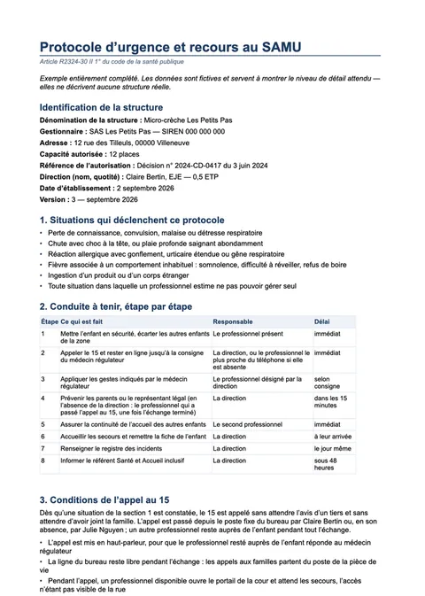 Page du document : Protocole d'urgence